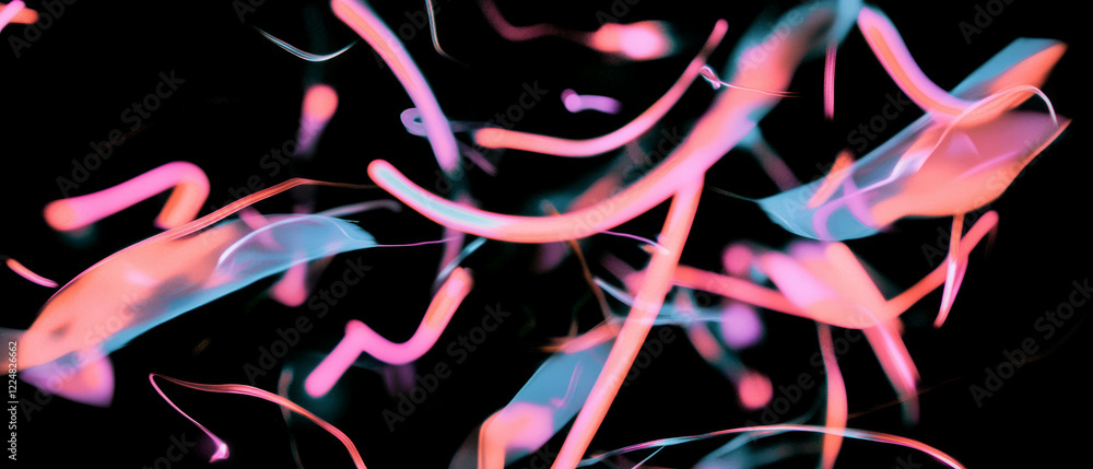 Poster neon abstract shapes create a vibrant overlay texture on a dark background