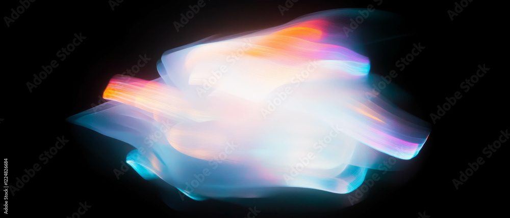 Poster Dynamic neon texture with blurred motion and soft trails against a black backdrop