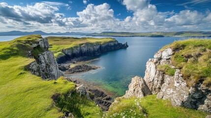 Obraz premium Calan Mai Stunning coastal landscape with cliffs and blue sea under a cloudy sky