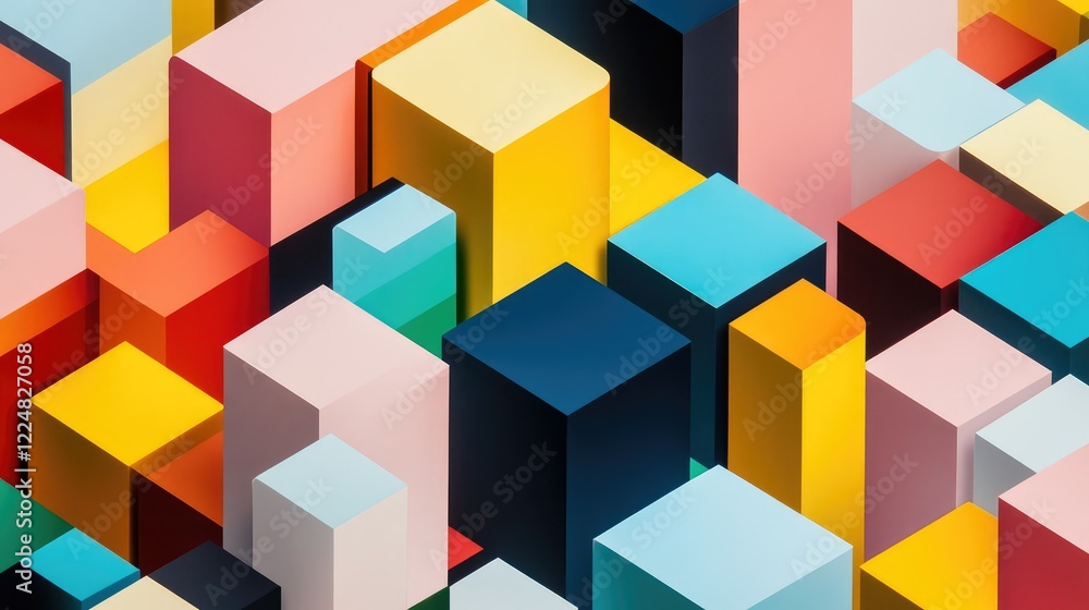 Poster colorful geometric shapes and blocks creating a vibrant abstract composition with vivid tones and va