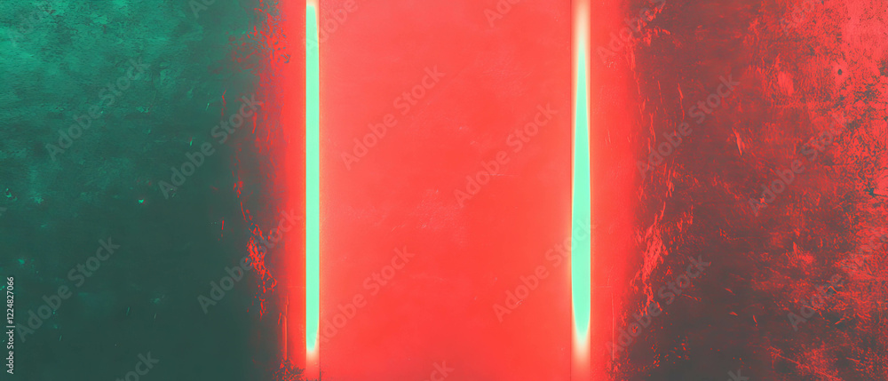 Poster Flickering neon lights create a vintage atmosphere against a dark background