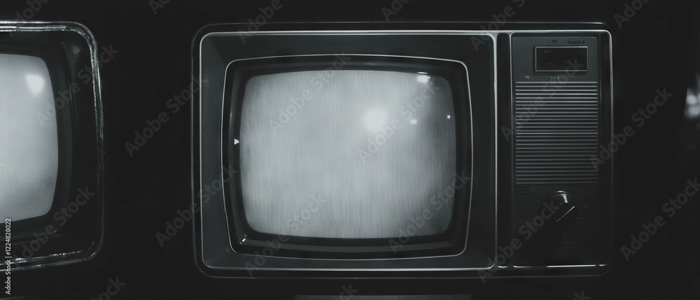 Poster Overlay texture of an old TV screen with black and white display in a retro style
