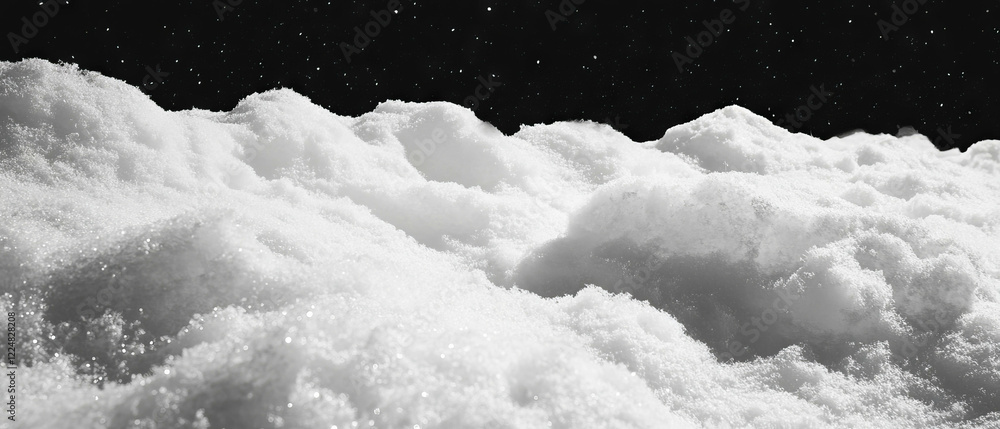 Poster packed snow texture with granular surface against a black background exhibiting unique patterns