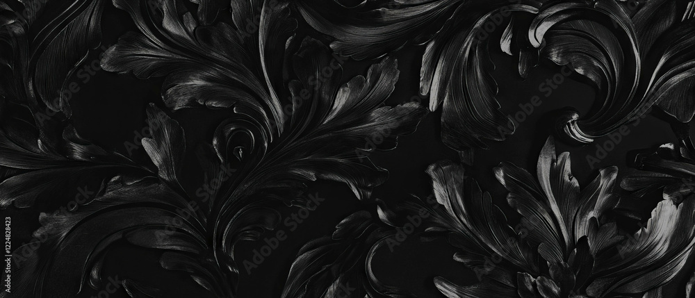 Poster elegant black background with decorative paper overlay featuring intricate printed patterns