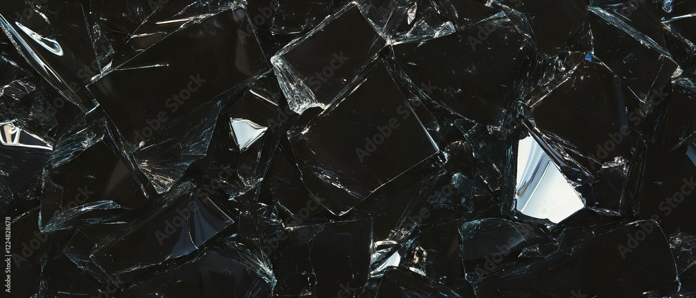 Poster partially transparent broken glass texture with depth against a black background
