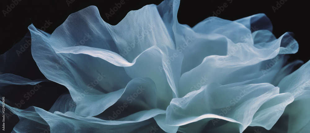 Poster partially transparent petal layers showcase subtle depth against a black background
