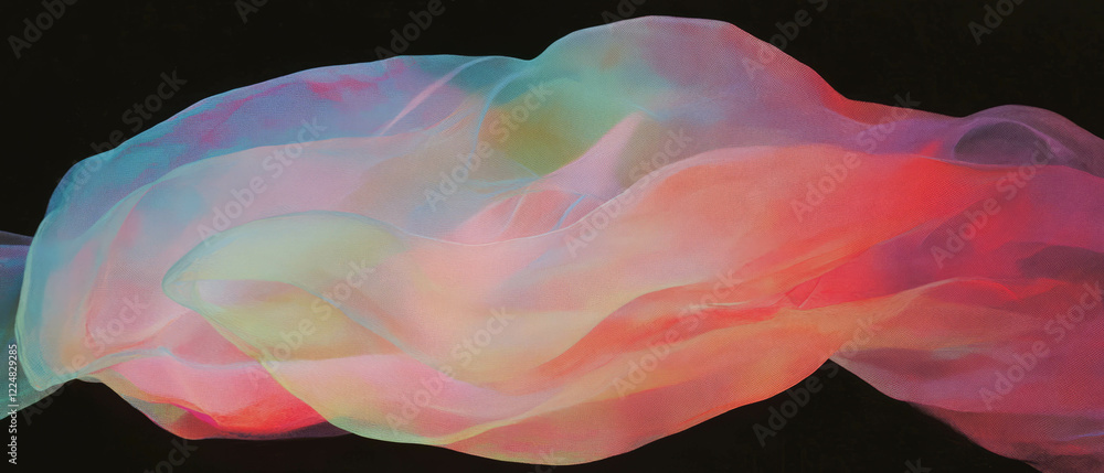 Poster Colorful layers of translucent texture create depth against a black background