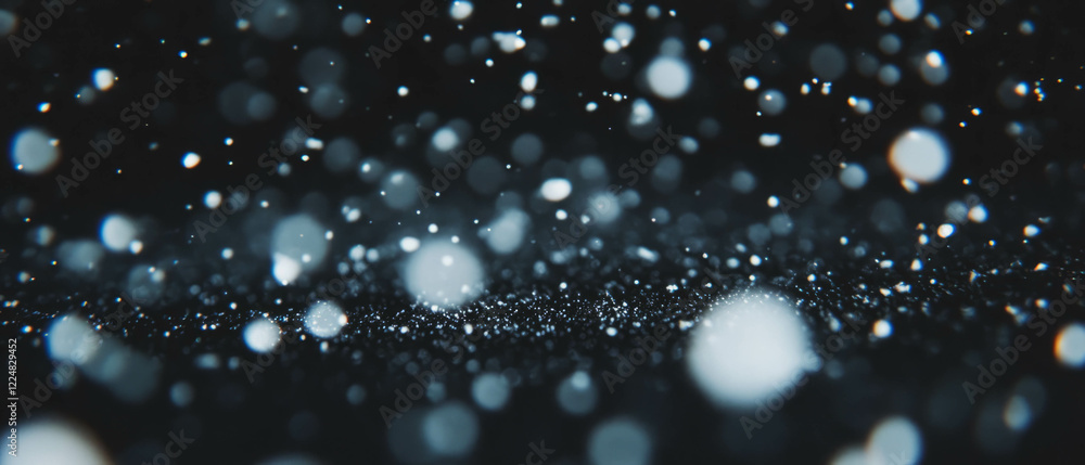 Poster Overlay texture of fine powder snow particles on a dark background creating a soft, airy effect