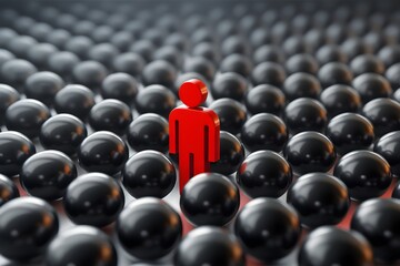 A red figure among black spheres symbolizes identifying insider threats