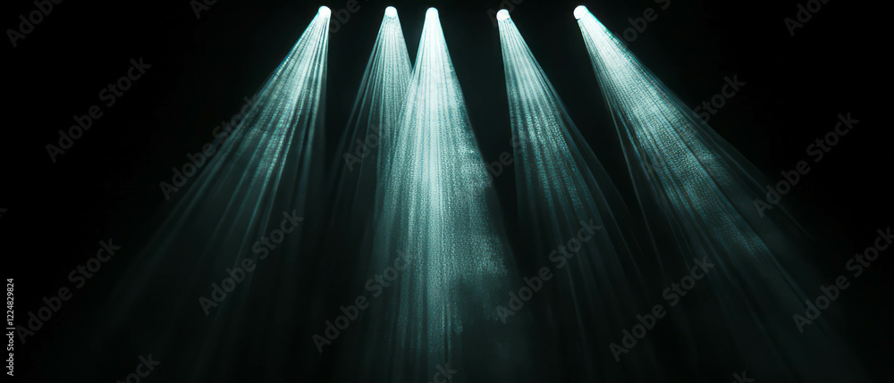 Poster rays of light with straight beams creating dramatic illumination against a black backdrop