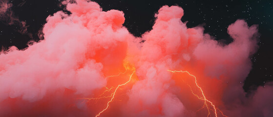 Red smoke with yellow lightning creates a dramatic effect against a black background