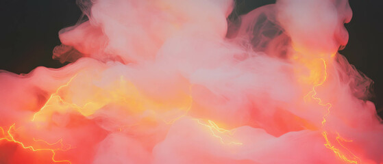 Fototapeta premium Dramatic red smoke with yellow lightning illuminating a dark background