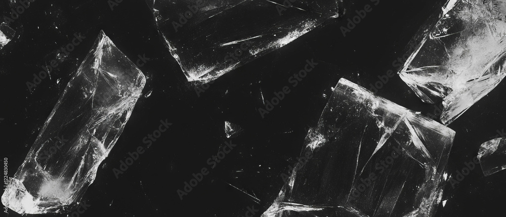 Poster rough broken glass texture with black background and space for design elements