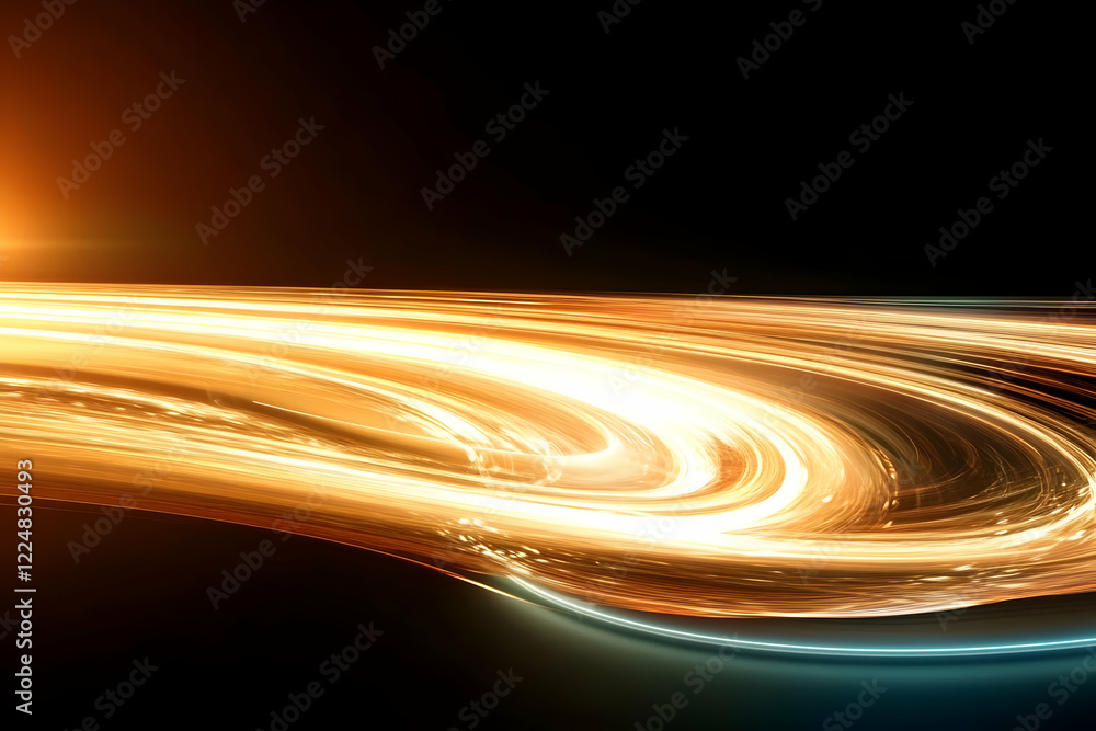 Poster abstract golden light trails flow dynamically across a dark background
