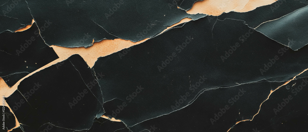 Poster Rough handmade paper texture with natural fibers over a solid black background