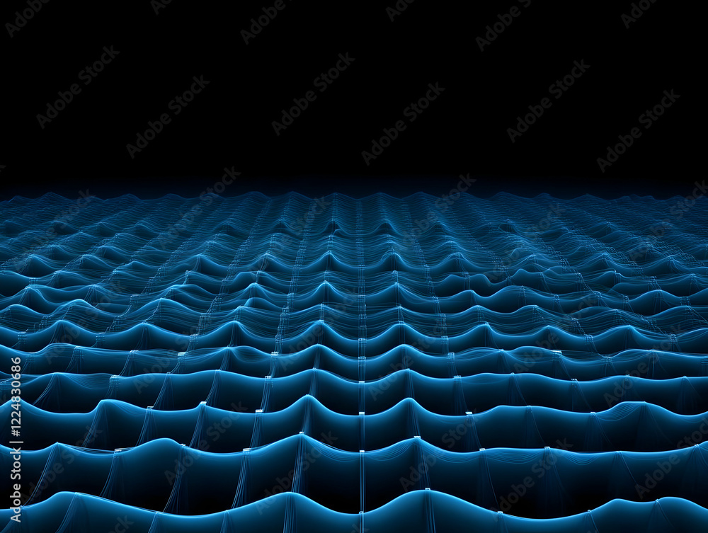 Poster abstract blue wavy pattern creates a mesmerizing visual effect on a dark background.