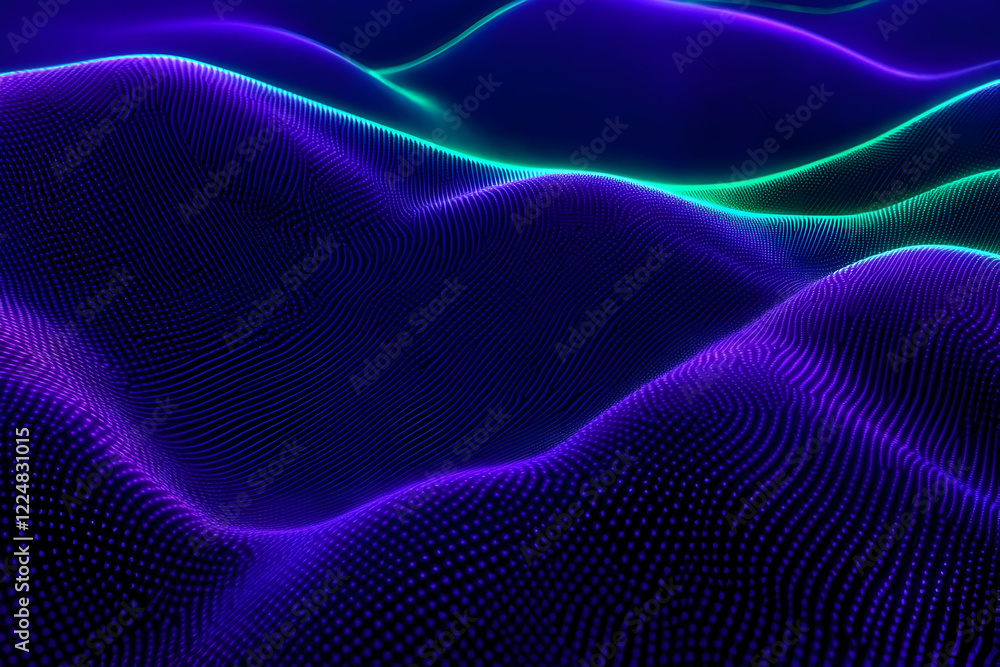 Poster abstract 3d background forms dynamic waves with particles and neon lights smoothly