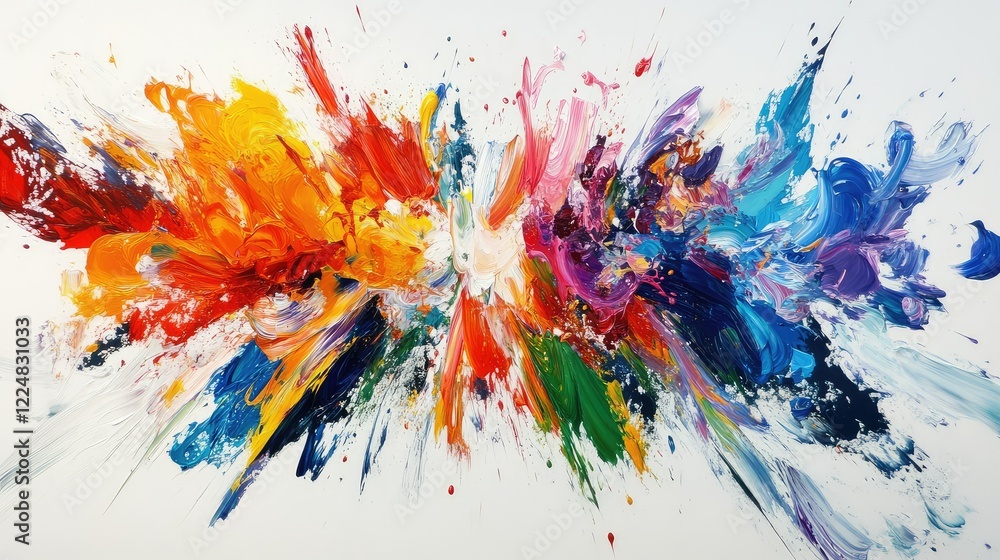 Poster vibrant abstract art explosion with dynamic swirls of color spreading in all directions creating a s