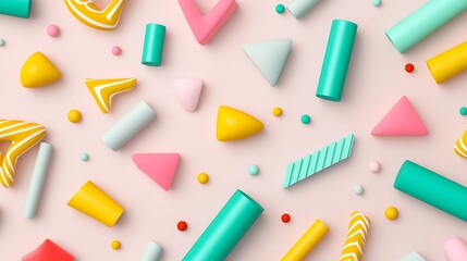 Colorful Geometric Shapes and Patterns on Soft Beige Background Ideal for Creative Design Projects