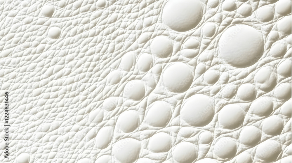 Poster white textured background displays a pattern of raised circular shapes with varying sizes
