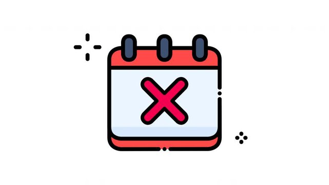 Animated red calendar page with large red X. suitable for conveying event cancellations, appointments rescheduling, or project deadline extensions visually.
