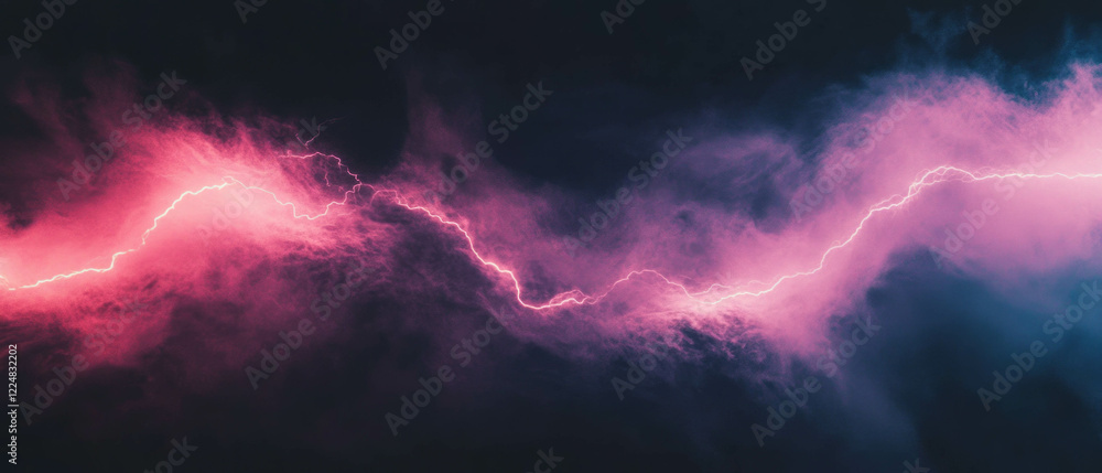 Poster dynamic display of colorful smoke and lightning against a dark background