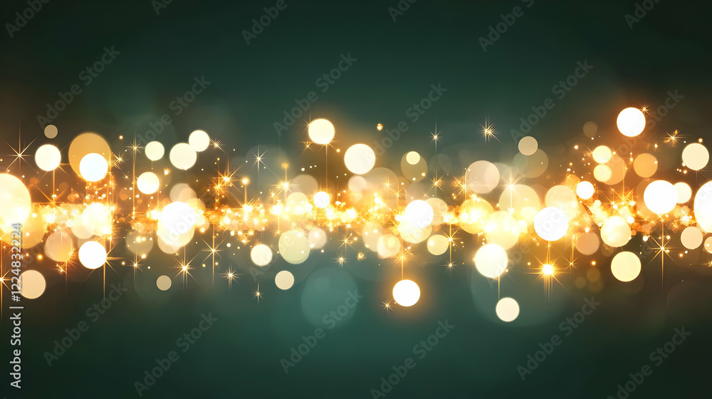 Poster golden sparkling lights and bokeh effect create a festive abstract background