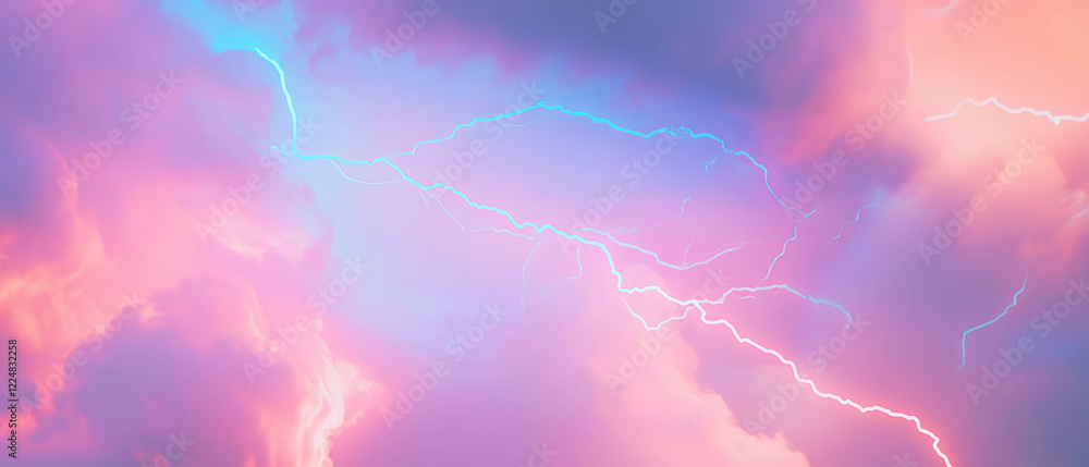 Poster Dynamic display of smoke and lightning in a colorful sky at night