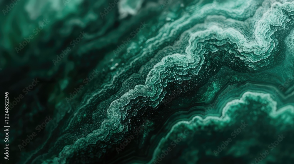 Poster abstract green agate pattern with smooth wavy lines and textured layers in an elegant natural design
