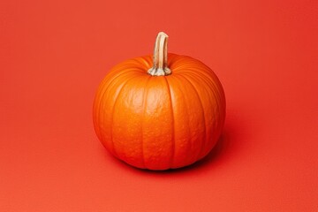 Obraz premium Vibrant Orange Pumpkin on Red Background. Autumn Harvest Still Life
