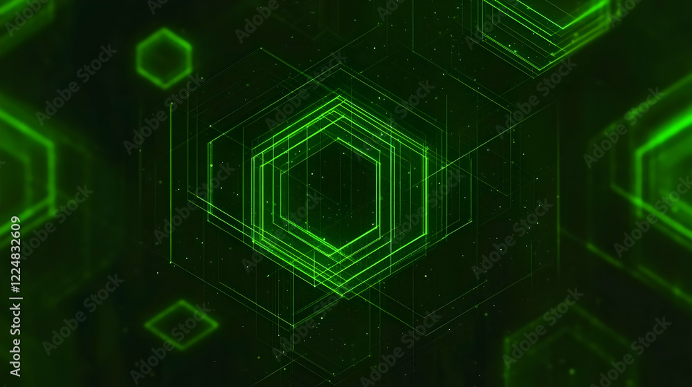 Poster abstract green hexagon background creates a futuristic technology design with glowing lines