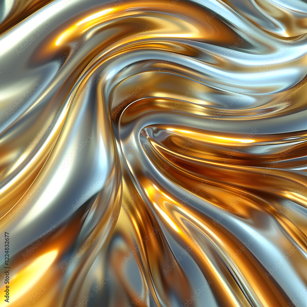 Poster a swirling pattern of metallic gold and silver, creating a dynamic, fluid texture.
