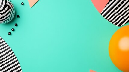 Colorful Geometric Shapes and Textures on Teal Background for Modern Design and Creative Projects