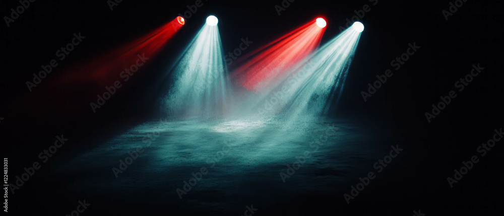 Poster smoke illuminated by colorful lights creates a striking atmosphere against a dark backdrop
