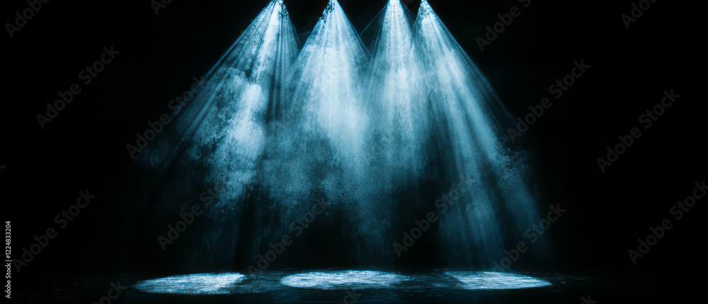 Poster dramatic interplay of smoke and light beams creating an atmospheric stage setting