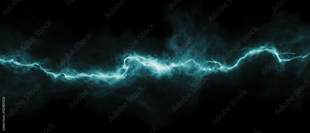 Poster swirling smoke and lightning create a dynamic and energetic atmosphere against a black background