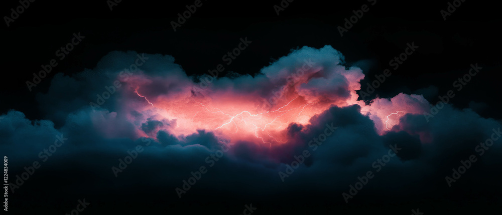 Poster smoke and lightning create a breathtaking view against a dark background