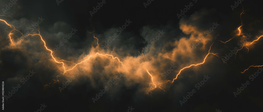 Poster dynamic abstract composition of smoke and lightning on a black backdrop