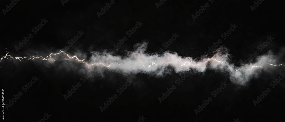 Poster dynamic smoke overlay with lightning creating a striking light trail effect against black