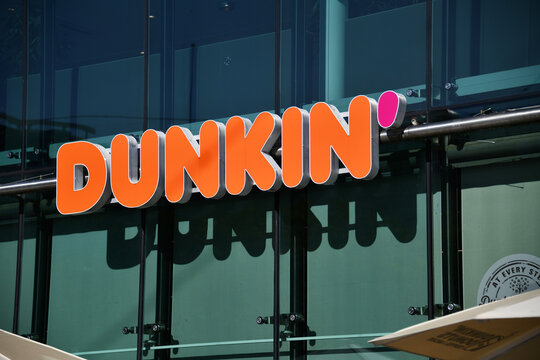 Hannover, Germany - September 17, 2024: logo of dunkin donuts in Hannover, Germany - Dunkin' is an American multinational coffee and doughnut company