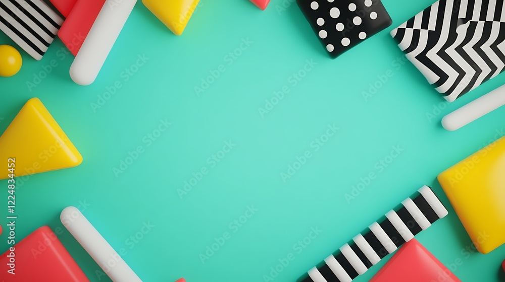 Poster colorful geometric shapes create a playful background with vibrant colors and unique patterns