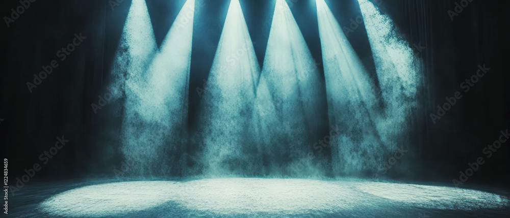 Poster mysterious smoke floating in low lit stage atmosphere with dark shadows