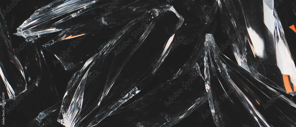 Poster smooth broken glass fragments create a striking texture against a black background