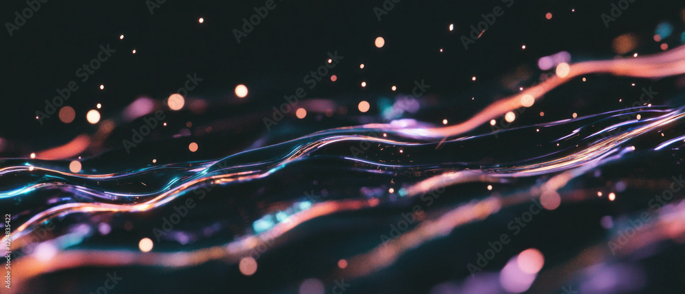 Aufkleber Smooth wavy spark streams create dynamic energy lines against a dark background