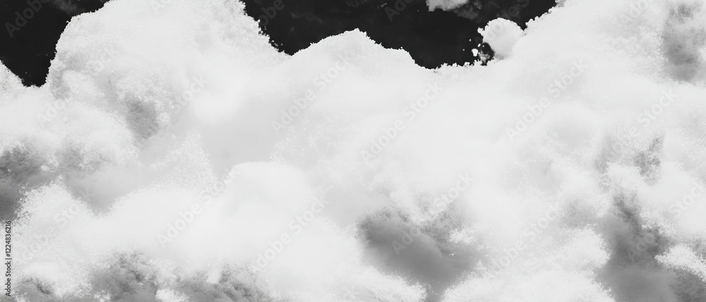 Poster snow texture with strong shadows and high contrast against deep black background