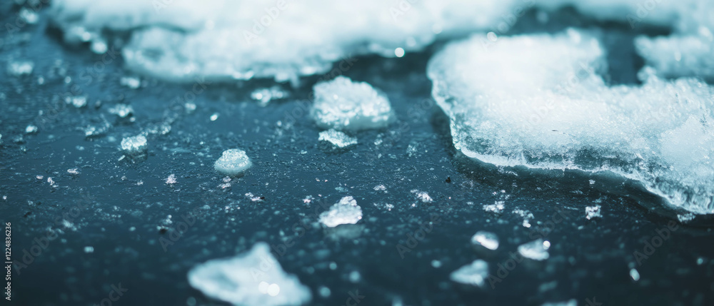Poster snow and frozen puddles create a reflective surface against a dark backdrop