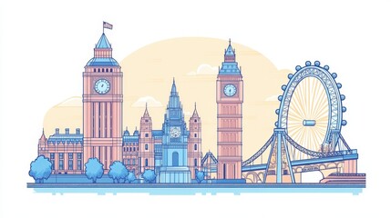 Obraz premium Stylized digital illustration of London landmarks
