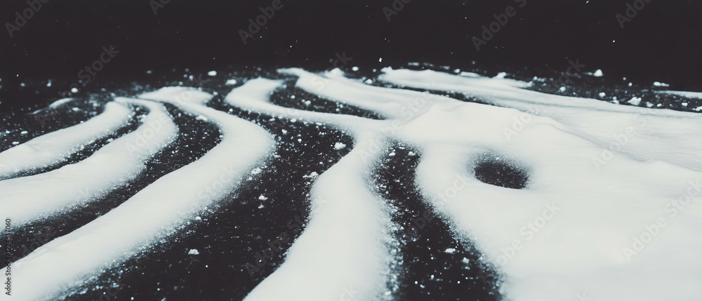 Poster Snow texture featuring wind ripples and subtle wave-like patterns on a dark background