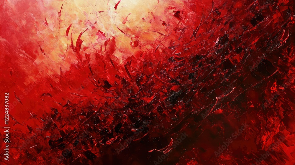 Poster abstract red painting with dynamic swirls and textures evoking emotions of passion and intensity in 