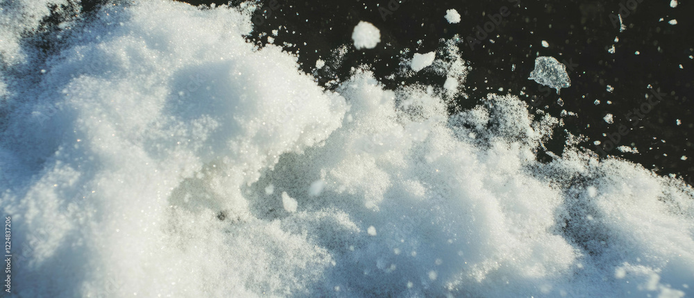 Poster Dynamic snow texture with windblown effects on a dark background creating winter atmosphere